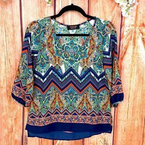 Renee C. Paisley Tribal Cheveron Blouse Top 1659